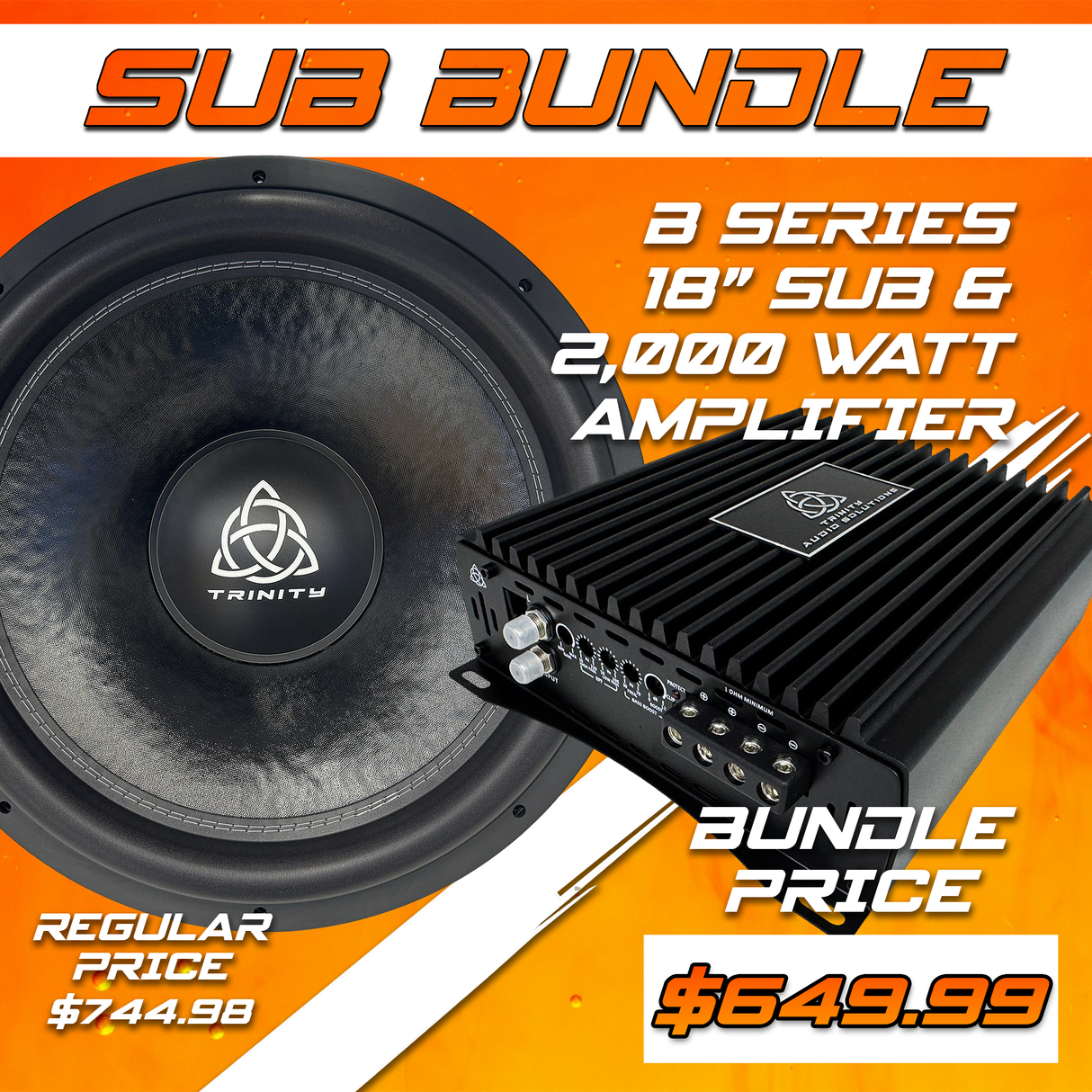 Trinity Audio Single B Series 18" Subwoofer & 2000.1v2 2,000 Watt Monoblock Amplifier
