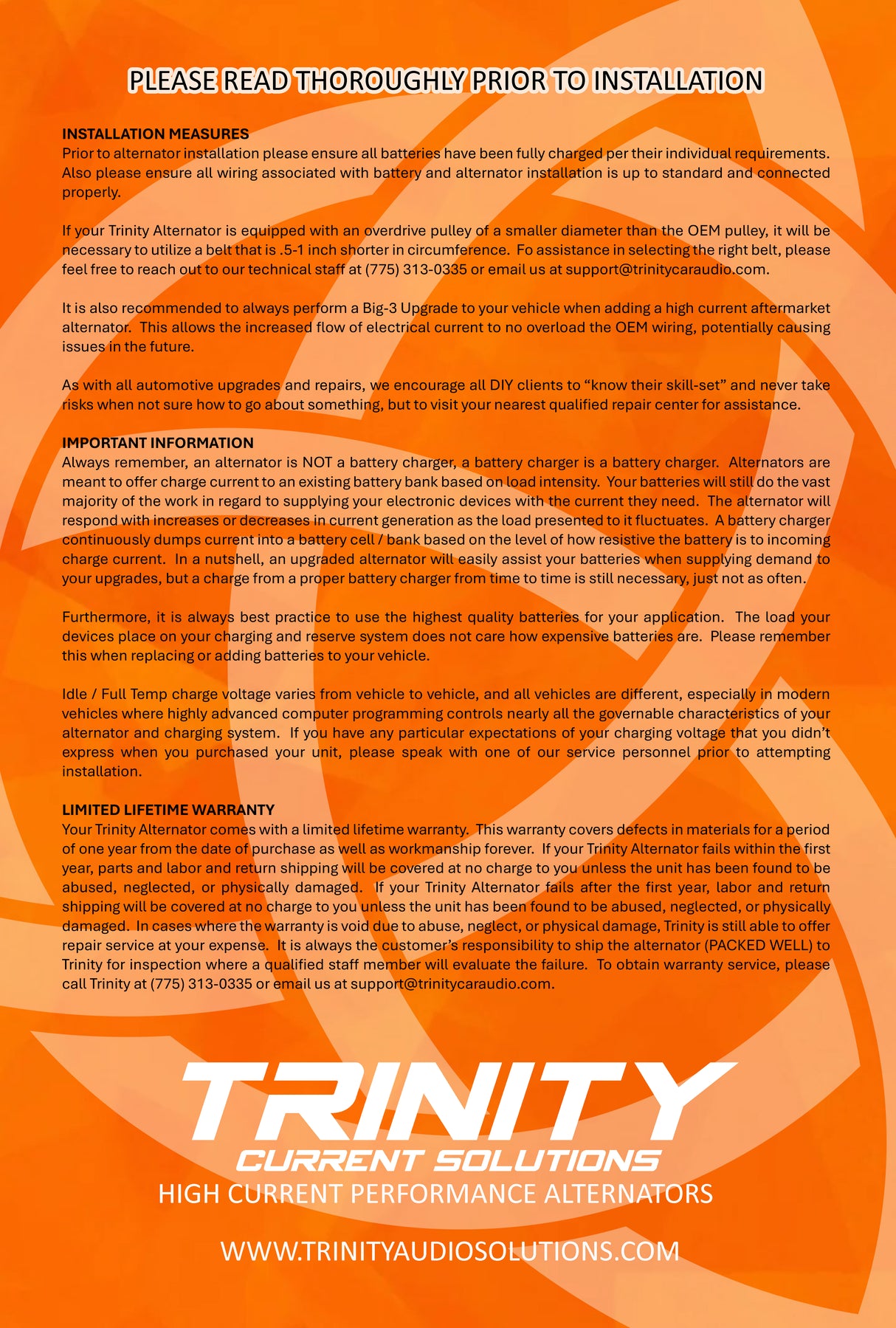 Trinity Carbon320 High Current Alternator