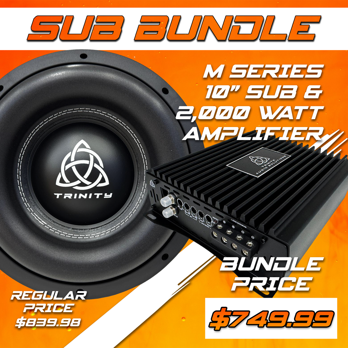 Trinity Audio Single M Series 10" Subwoofer & 2000.1v2 2,000 Watt Monoblock Amplifier