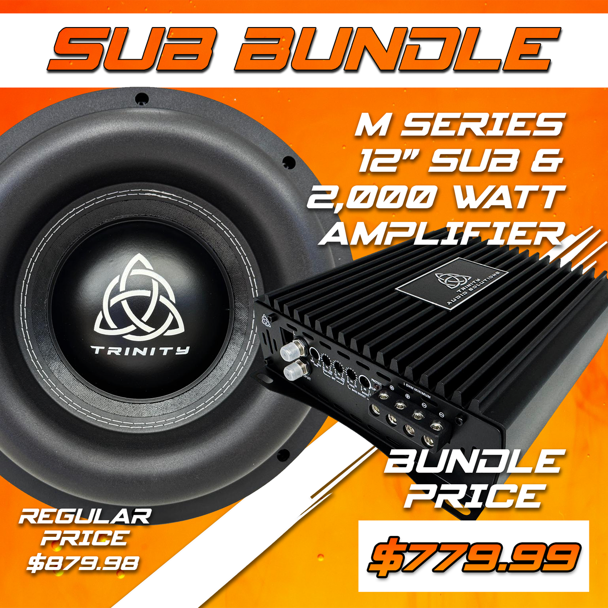Trinity Audio Single M Series 12" Subwoofer & 2000.1v2 2,000 Watt Monoblock Amplifier