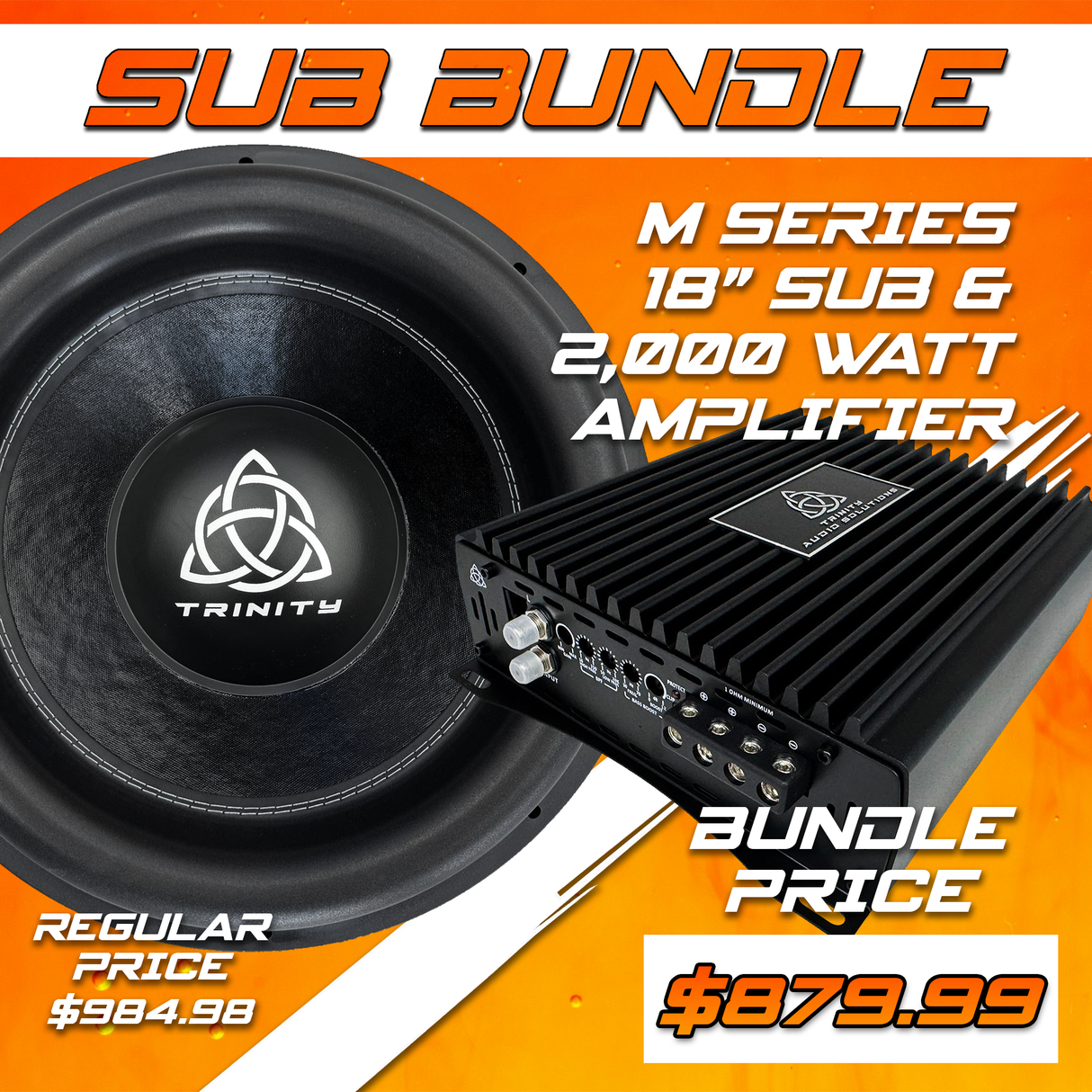 Trinity Audio Single M Series 18" Subwoofer & 2000.1v2 2,000 Watt Monoblock Amplifier